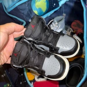 Jordan Kids' Black and Gray Sneakers with Red Accents